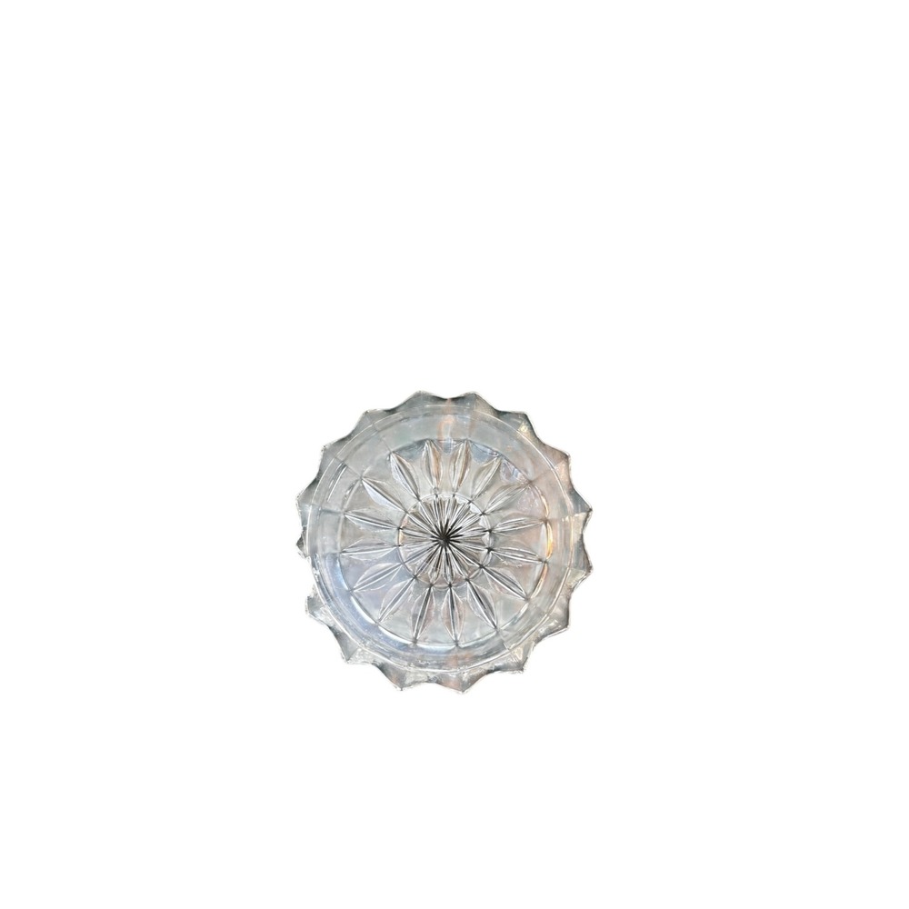 Vintage Clear Pressed Glass Sunburst Trinket Dish‎ Scalloped Edge 3.5 Inch